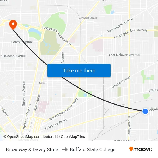 Broadway & Davey Street to Buffalo State College map