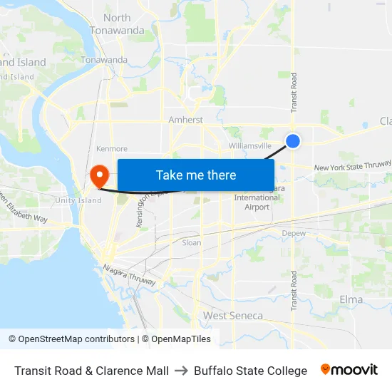 Transit Road & Clarence Mall to Buffalo State College map