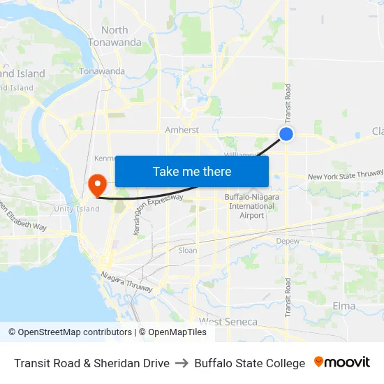 Transit Road & Sheridan Drive to Buffalo State College map