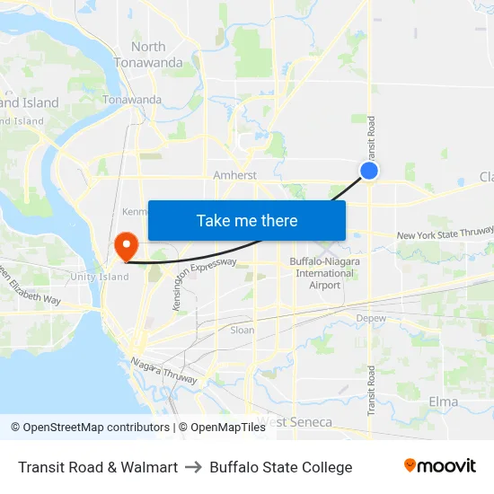 Transit Road & Walmart to Buffalo State College map
