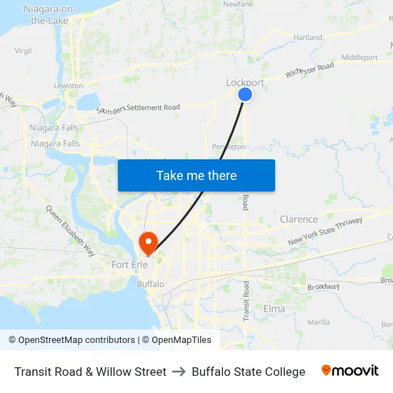 Transit Road & Willow Street to Buffalo State College map