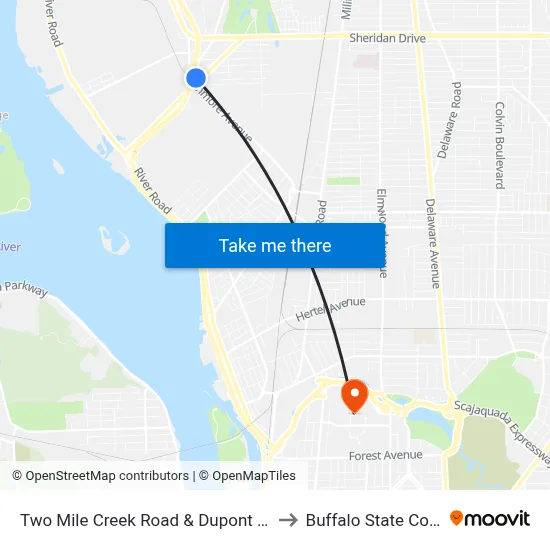 Two Mile Creek Road & Dupont Avenue to Buffalo State College map