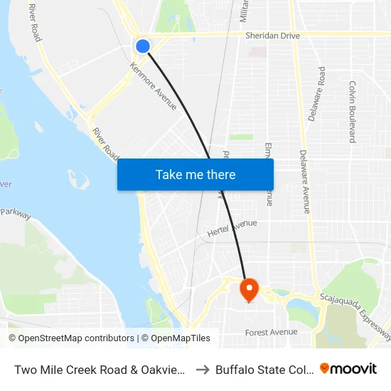 Two Mile Creek Road & Oakview Drive to Buffalo State College map