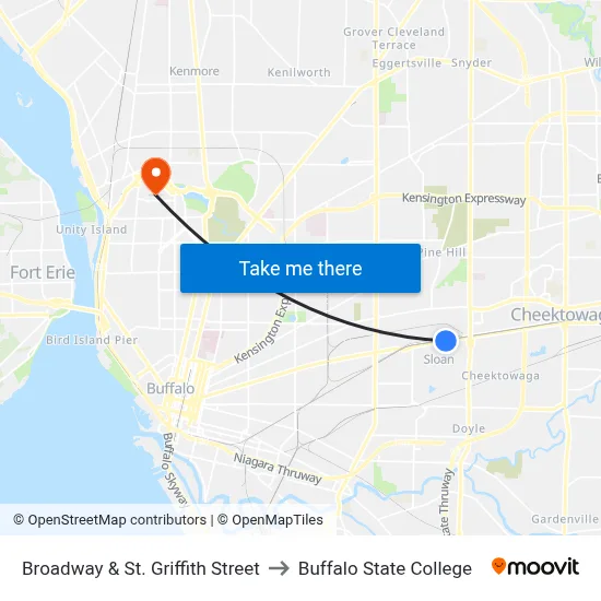 Broadway & St. Griffith Street to Buffalo State College map