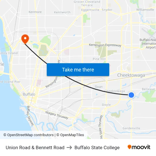 Union Road & Bennett Road to Buffalo State College map