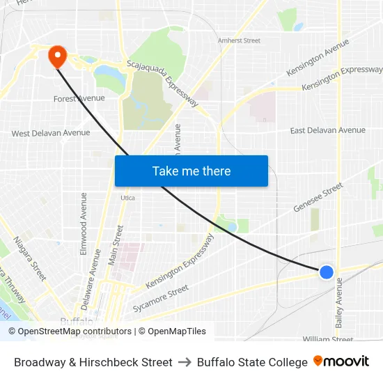 Broadway & Hirschbeck Street to Buffalo State College map