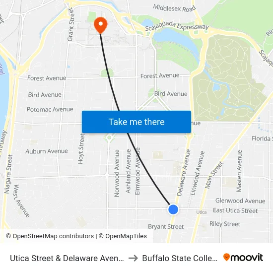 Utica Street & Delaware Avenue to Buffalo State College map