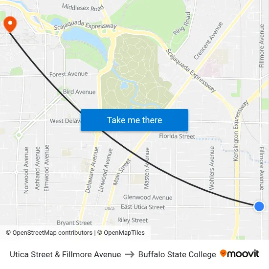 Utica Street & Fillmore Avenue to Buffalo State College map