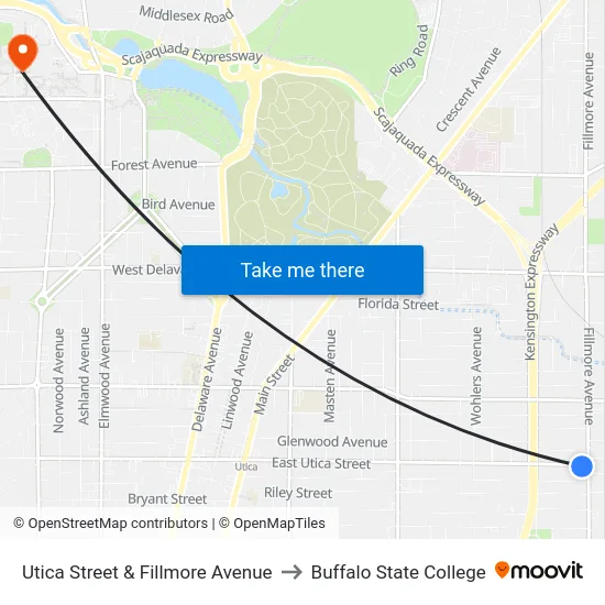 Utica Street & Fillmore Avenue to Buffalo State College map