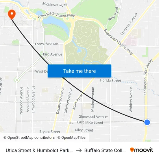 Utica Street & Humboldt Parkway to Buffalo State College map