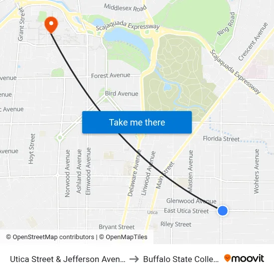 Utica Street & Jefferson Avenue to Buffalo State College map