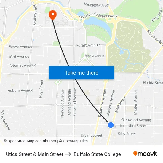 Utica Street & Main Street to Buffalo State College map