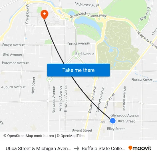 Utica Street & Michigan Avenue to Buffalo State College map