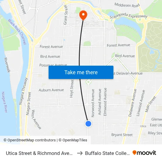Utica Street & Richmond Avenue to Buffalo State College map