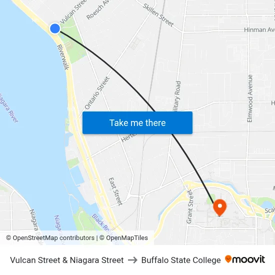Vulcan Street & Niagara Street to Buffalo State College map