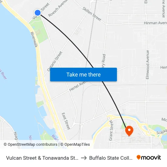 Vulcan Street & Tonawanda Street to Buffalo State College map