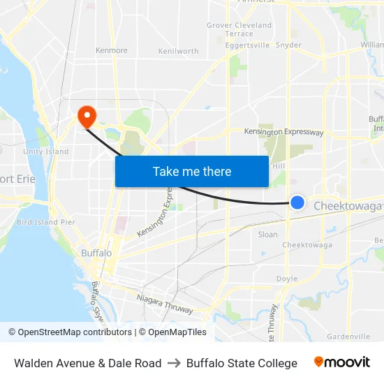 Walden Avenue & Dale Road to Buffalo State College map