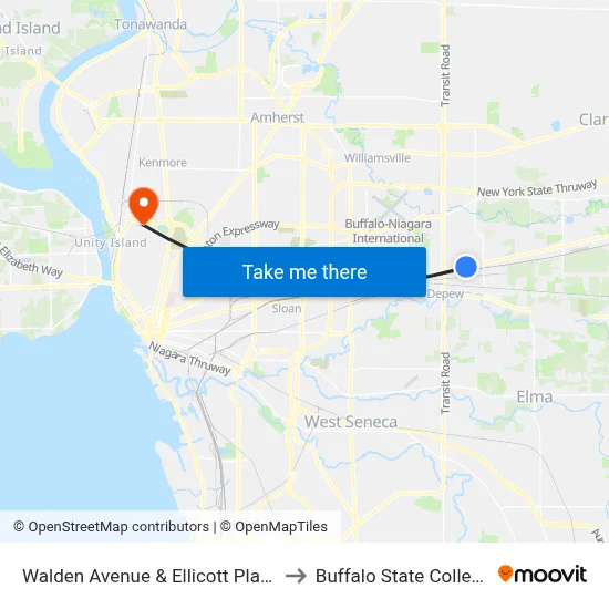 Walden Avenue & Ellicott Place to Buffalo State College map