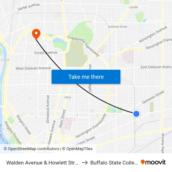 Walden Avenue & Howlett Street to Buffalo State College map
