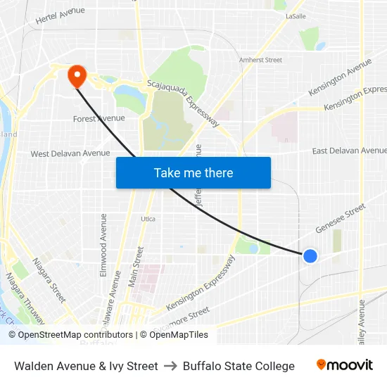 Walden Avenue & Ivy Street to Buffalo State College map