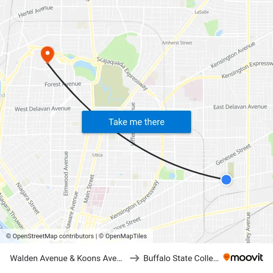 Walden Avenue & Koons Avenue to Buffalo State College map