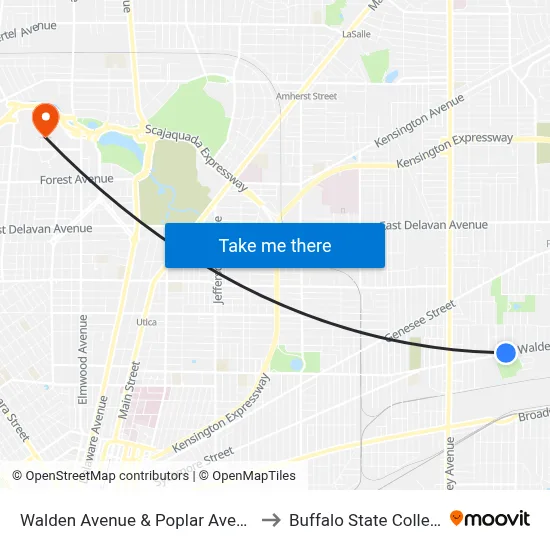 Walden Avenue & Poplar Avenue to Buffalo State College map