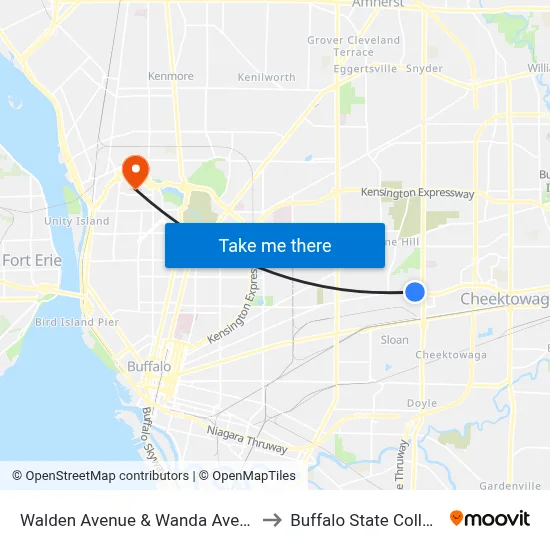 Walden Avenue & Wanda Avenue to Buffalo State College map