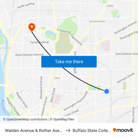 Walden Avenue & Rother Avenue to Buffalo State College map