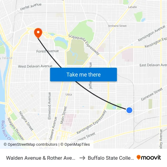 Walden Avenue & Rother Avenue to Buffalo State College map