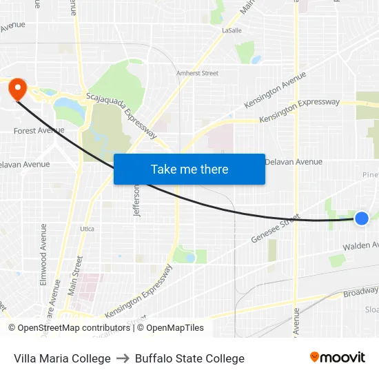 Villa Maria College to Buffalo State College map