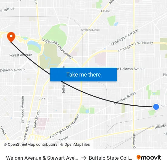 Walden Avenue & Stewart Avenue to Buffalo State College map