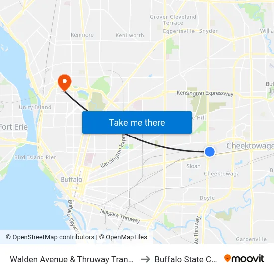 Walden Avenue & Thruway Transit Center to Buffalo State College map