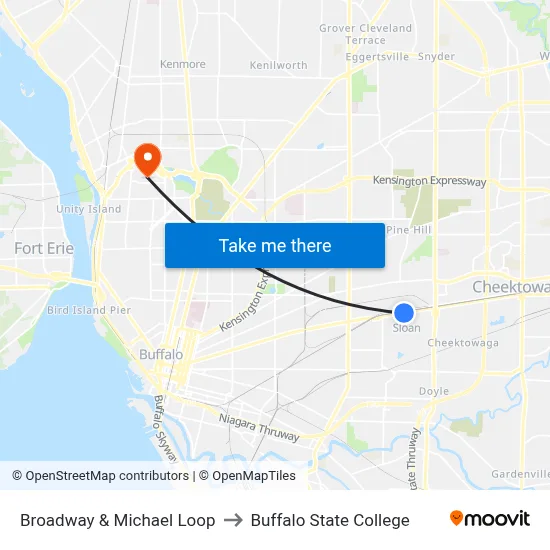 Broadway & Michael Loop to Buffalo State College map