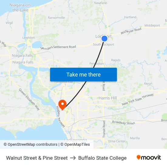Walnut Street & Pine Street to Buffalo State College map