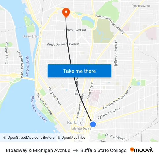 Broadway & Michigan Avenue to Buffalo State College map