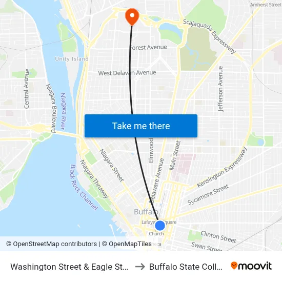 Washington Street & Eagle Street to Buffalo State College map