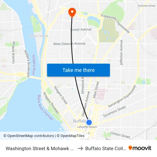 Washington Street & Mohawk Street to Buffalo State College map