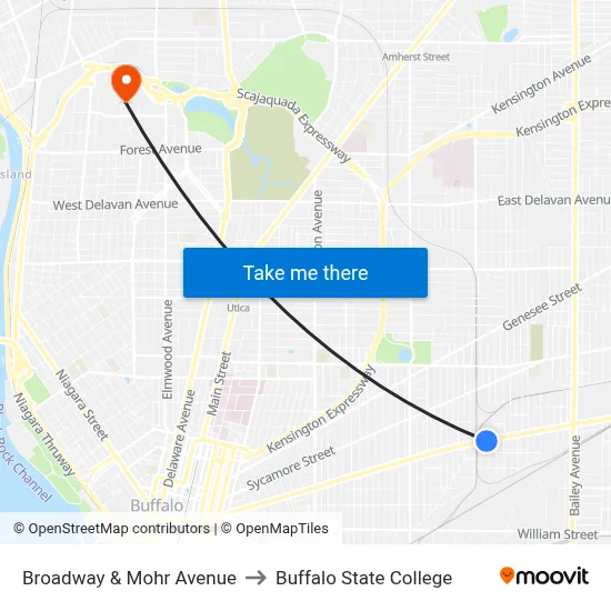 Broadway & Mohr Avenue to Buffalo State College map