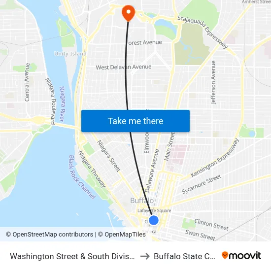 Washington Street & South Division Street to Buffalo State College map