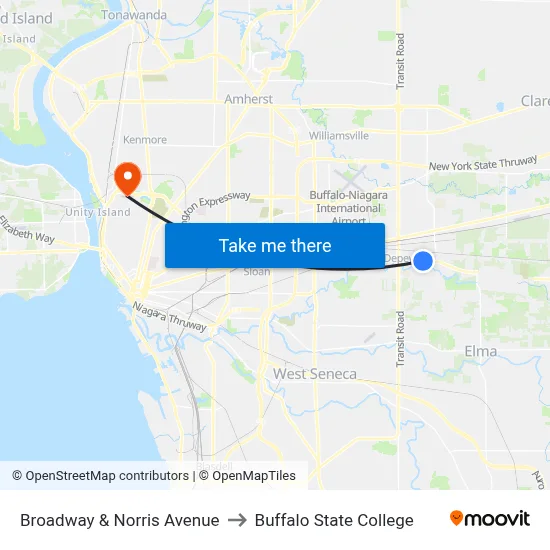 Broadway & Norris Avenue to Buffalo State College map