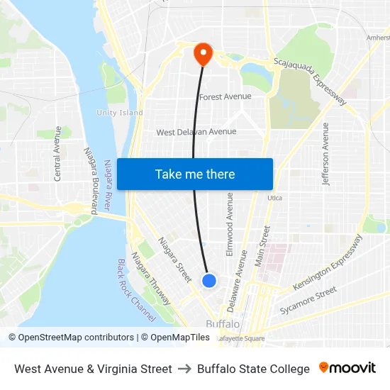 West Avenue & Virginia Street to Buffalo State College map
