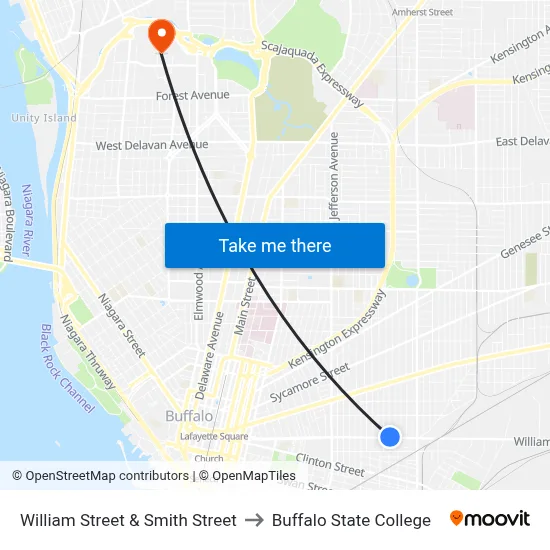 William Street & Smith Street to Buffalo State College map