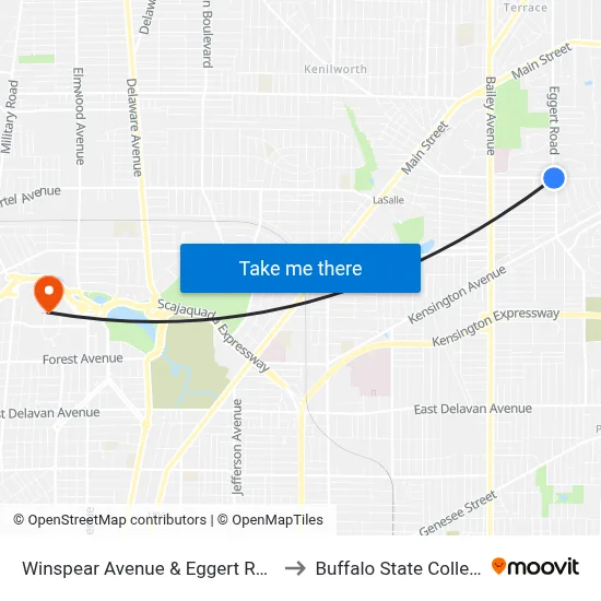 Winspear Avenue & Eggert Road to Buffalo State College map