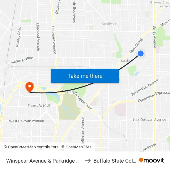 Winspear Avenue & Parkridge Avenue to Buffalo State College map