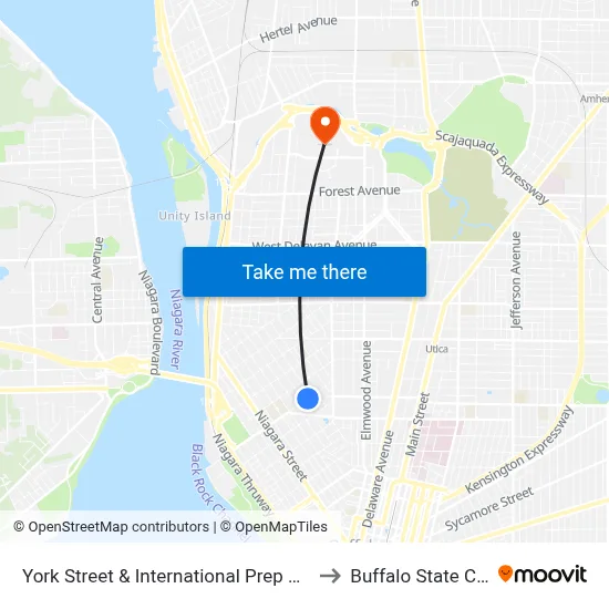 York Street & International Prep High School to Buffalo State College map