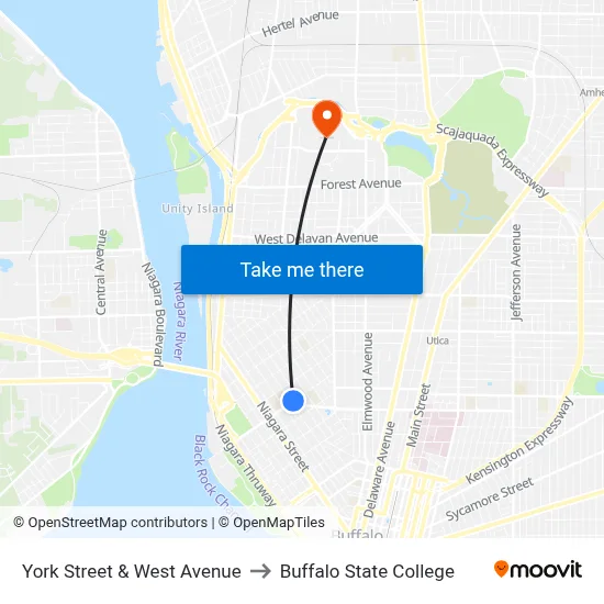 York Street & West Avenue to Buffalo State College map
