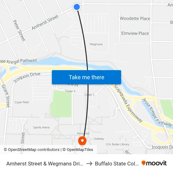 Amherst Street & Wegmans Driveway to Buffalo State College map