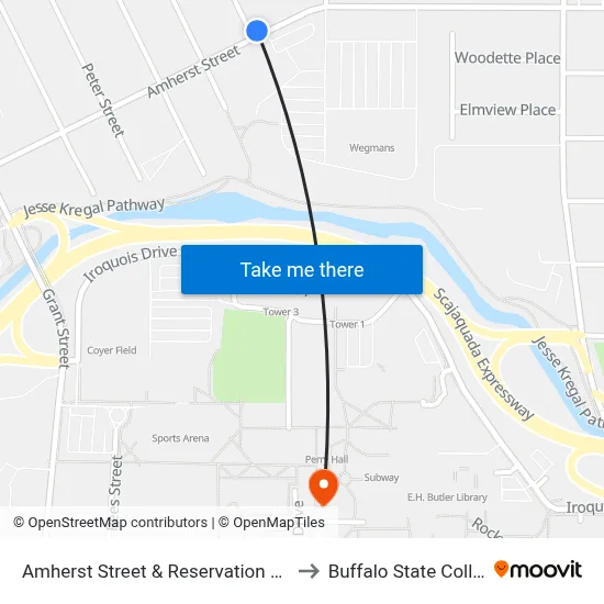 Amherst Street & Reservation Street to Buffalo State College map