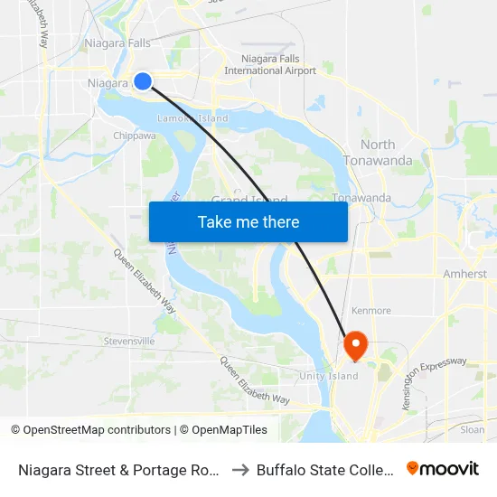 Niagara Street & Portage Road to Buffalo State College map