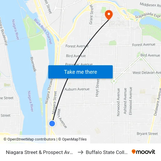 Niagara Street & Prospect Avenue to Buffalo State College map